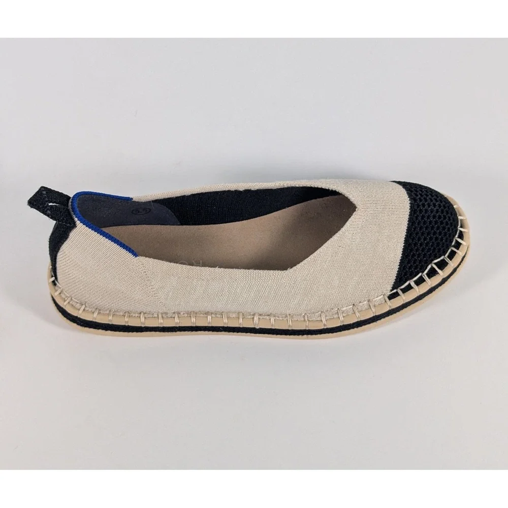 Rothys The Espadrille Sand Black Knit Slip On Flats Shoes Womens 5.5